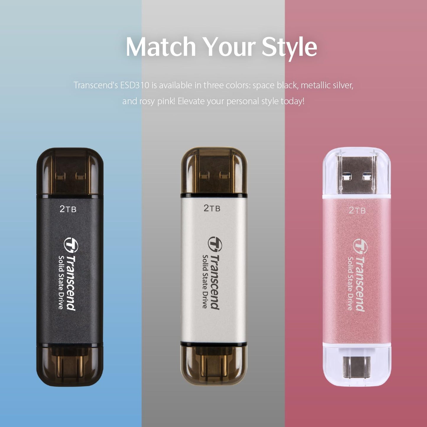 Transcend 1TB External SSD, Up to 1,050MB/s, USB 3.2 Gen 2 Portable SSD, 2-in-1 Type C &Type A, USB Hard Drive for Steam Deck, ROG Ally, MSI Claw, Windows&Mac, iPhone&iPad, Android, PS5&Xbox, Smart TV