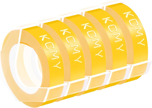 5PK 1/2 Embossing Label Tape Compatible for DYMO 521208 White on Yellow 3D Plastic Labels Used in Organizer Xpress Pro 1575 1595, Office Mate II 1540 154000, MoTEX E101 E404 Label Makers