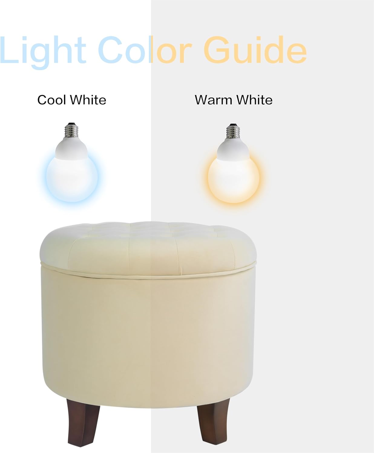 Homepop Home Decor | Upholstered Round Velvet Tufted Foot Rest Ottoman | Ottoman with Storage for Living Room & Bedroom | Decorative Home Furniture, Cream