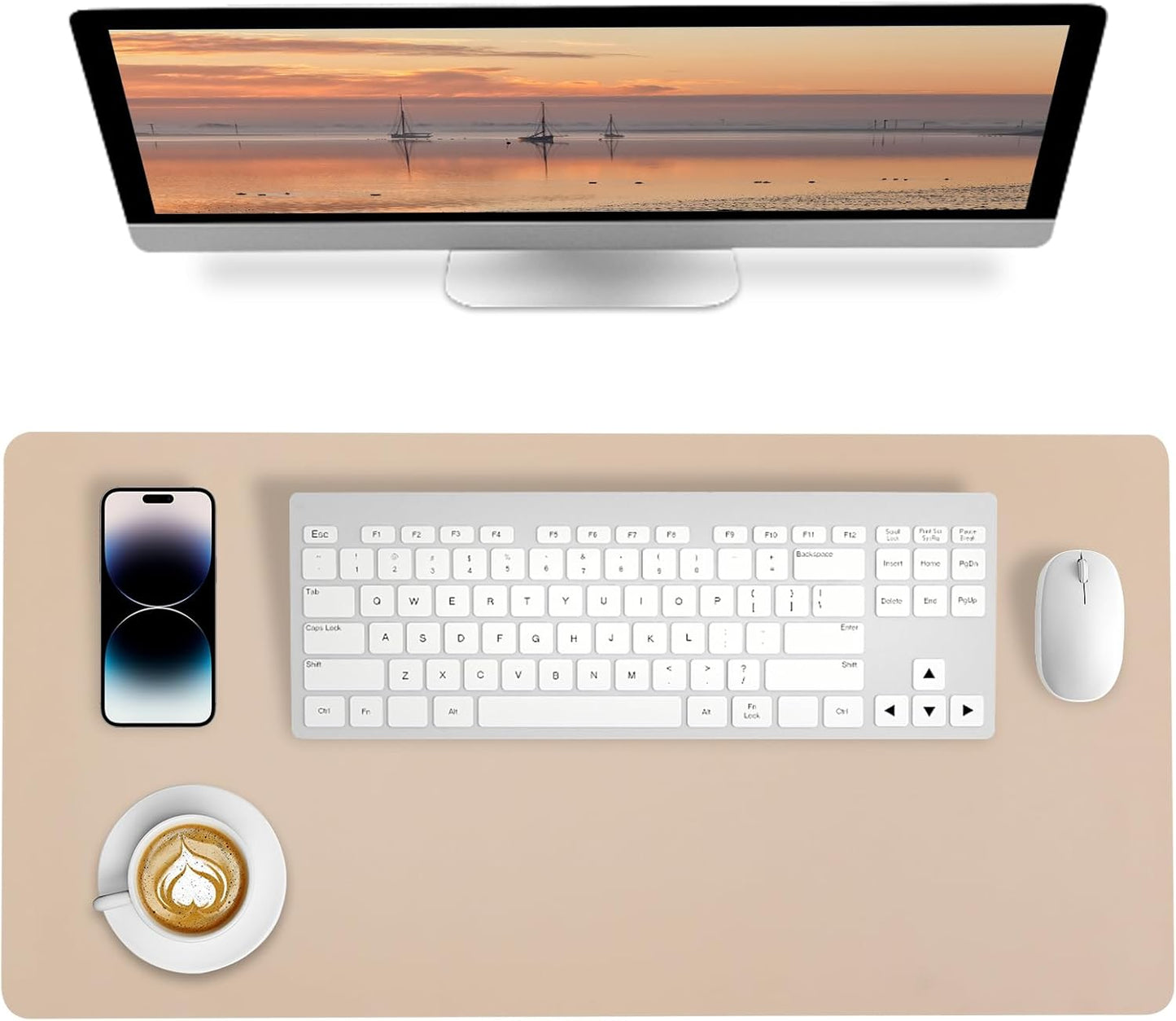 Bloss Leather Desk Mat, Mouse Pad, Waterproof Small Desk Pad, Desk Matt for Desktop, Non-Slip Desk Pad Mat for Office Work/Home - Beige (27.6 x 13.8 Inches)