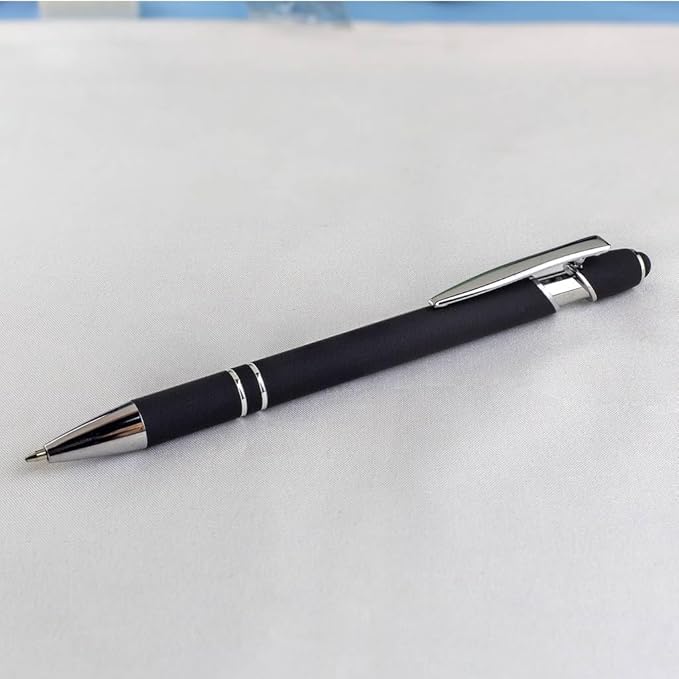 Pink Ballpoint Pens with Black Ink, 2-in-1 Stylus Tip, 1.0mm Medium Point, Matte Metal Barrel – 10-Pack for Office or School