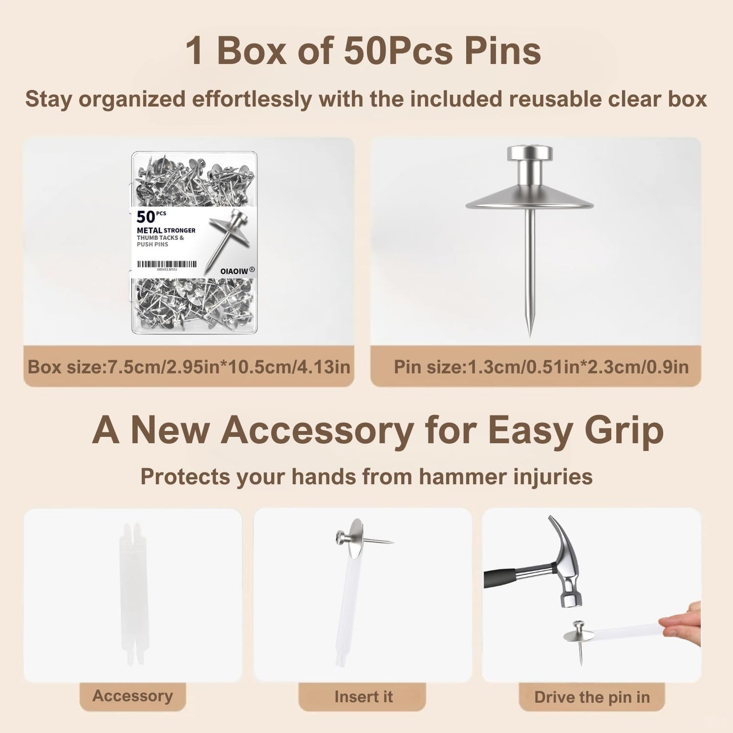 50pcs Silver Thumb Tacks for Wall Picture Hangers Heavy Duty Push pins for Wall Double Headed thumbtacks for Hanging Metal Wall Tacks Wall pins Nails Hooks (Silver)