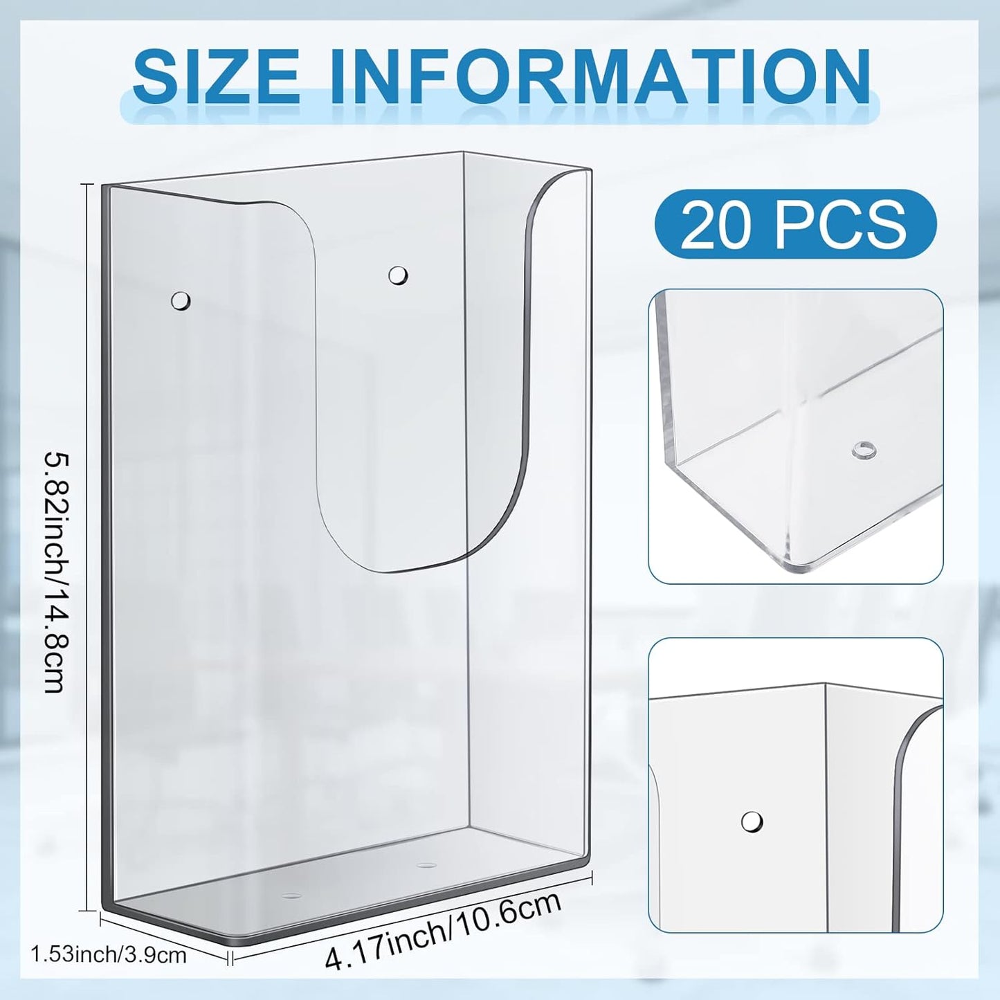 Blulu 20 Pcs Acrylic Brochure Holder Wall Mount, 4 x 6 Inches Clear Flyer Holder Rack, Plastic Pamphlet Stand with Nails for Magazine, Booklet, Card, Bookmark Display, Home Office and Church Supplies