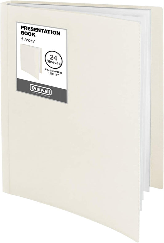 Dunwell Presentation Binder 24-Pocket, Displays 48 Pages, 8.5x11 Portfolio Binder with Plastic Sleeves, Storage and Organizer for Documents, Certificates, Projects, Photos (Ivory)