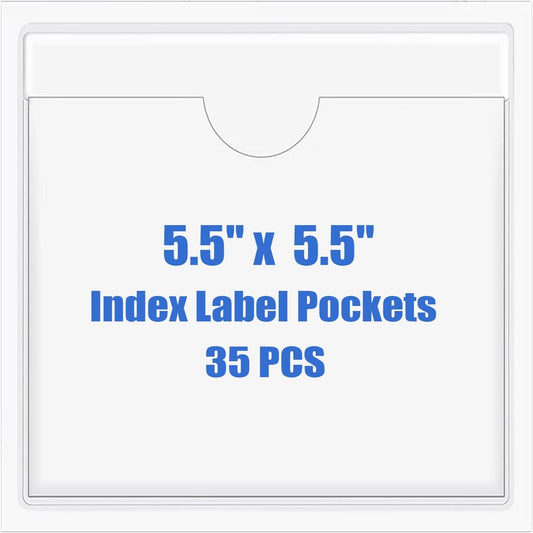 Origin-Joy 35 PCS Self Adhesive Index Card Pockets with Top Open, Clear Plastic Label Holder for Cards of Note, Library and Business, Adhesive Label Pockets & Card Holder (5.5 x 5.5 inch)