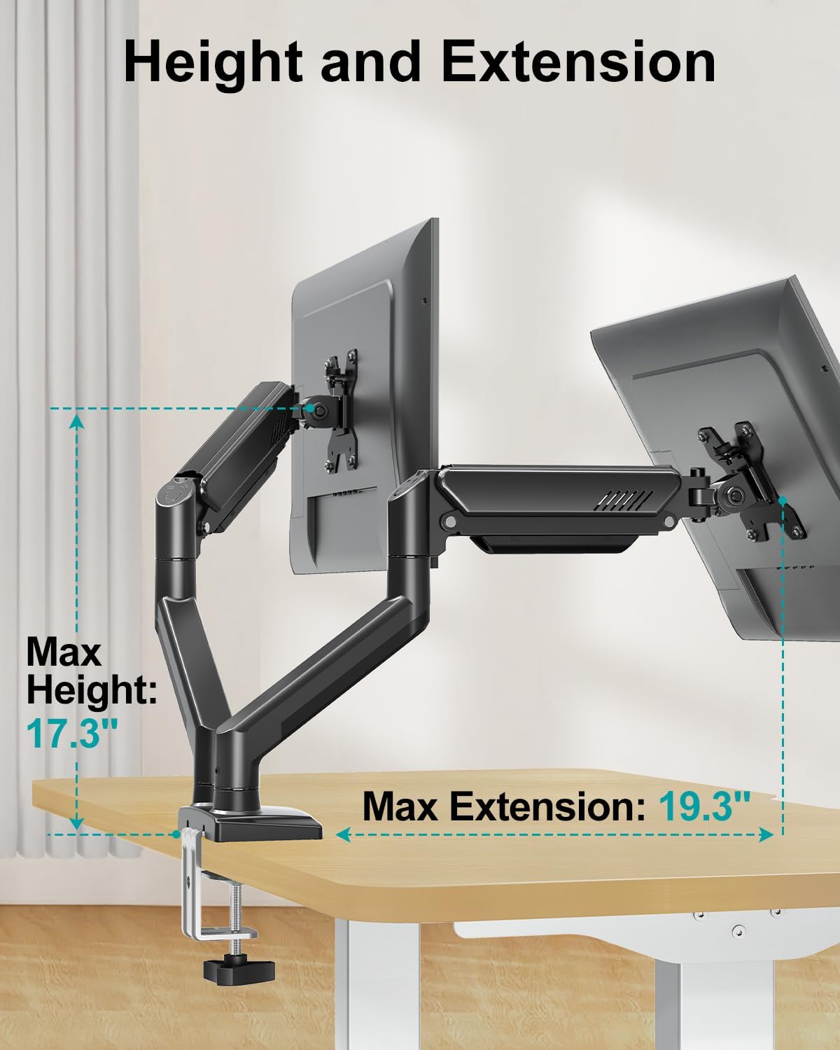 Dual Monitor Desk Mount - Adjustable Monitor Arm for 2 Monitors up to 32 inches/19.8 lbs, Double Monitor Desk Stand VESA Bracket with C-Clamp & Grommet Mounting, Swivel Computer Screen Mount, Freelift
