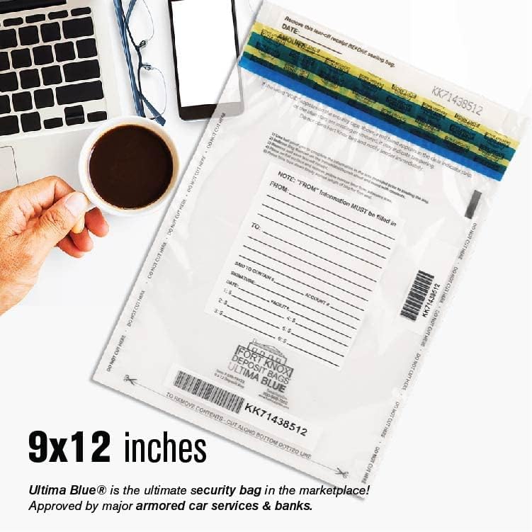 BankSupplies Ultima Blue Clear Deposit Bags | 9W x 12H | Pack of 500 | Transit, Transfer, Valuables | Tamper Evident Tape | Captive Flap Closure | Security Deposit Bag