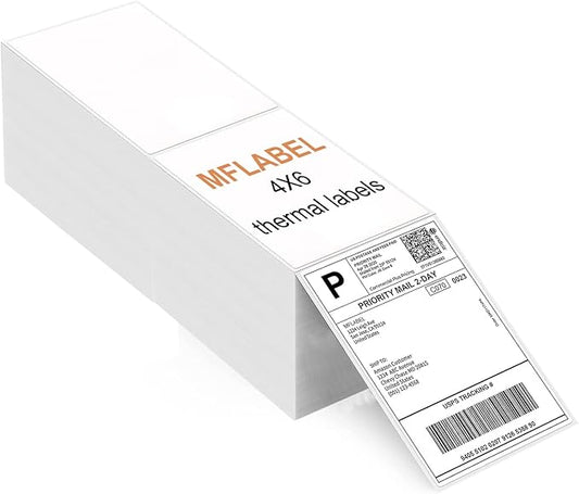 MFLABEL 6 Stacks Fanfold 4" x 6" Direct Thermal Labels White Perforated Shipping Label(2,000 Labels per Stack) (6 Stacks)
