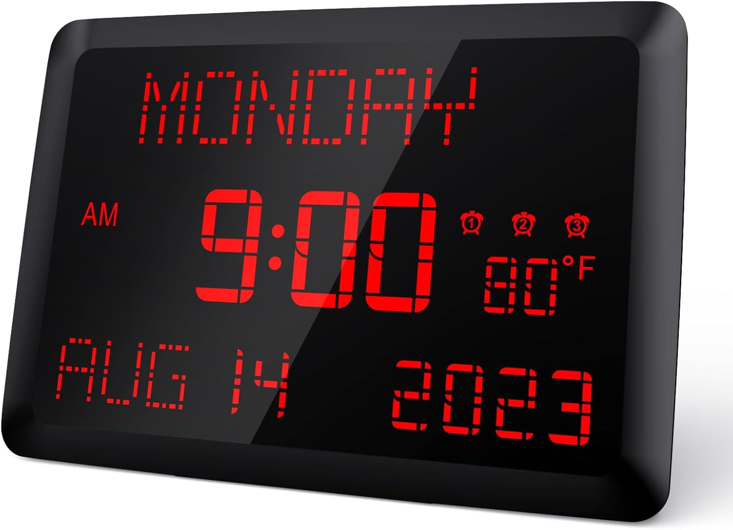 Raynic Digital Clock, 11.5" Large Display Digital Calendar Clock with Day and Date, Indoor Temperature, Adjustable Brightness, Snooze,12/24H, DST for Home, Office, Elderly