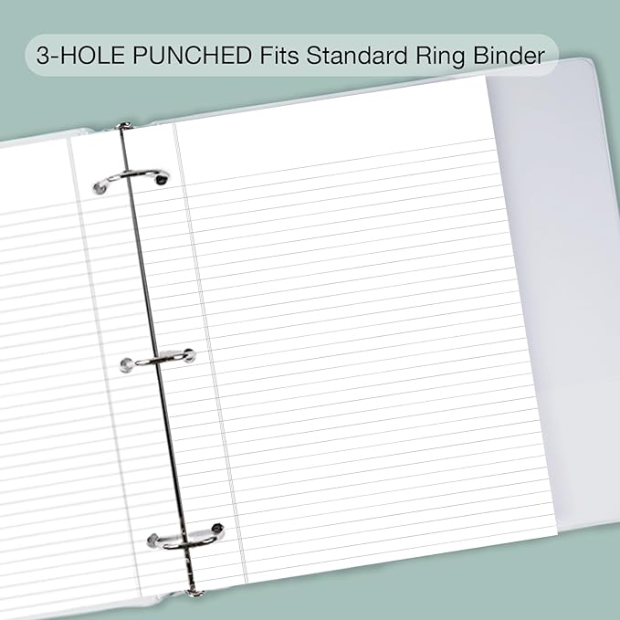 POPRUN Loose Leaf Paper, 8.5" x11" Wide Ruled, 100GSM / AA Grade Bulk Lined Filler Sheets, 3 Hole Punched for Binder Notebook, Office School Supplies, 3 Pack (300 Sheets)