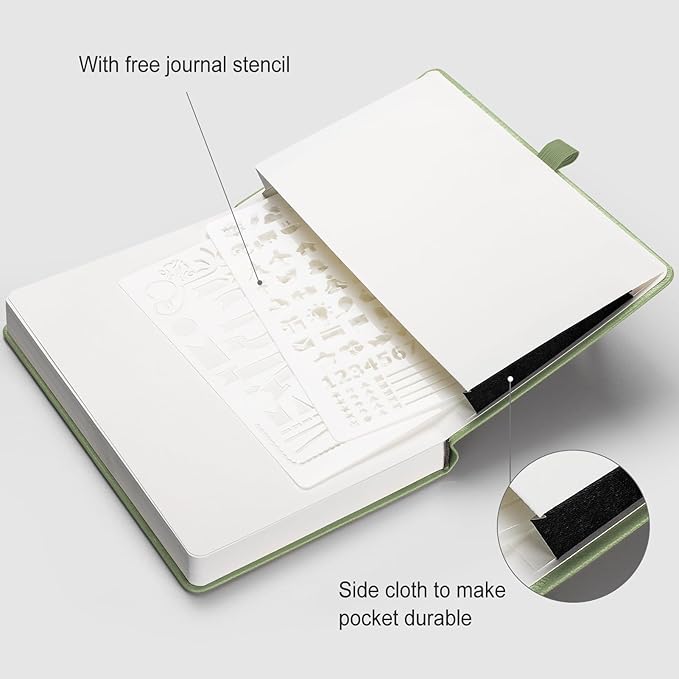 AHGXG Bullet Dotted Journal - 320 Numbered Pages Dot Grid Notebook A5 Thick Journal, 100gsm Thick Dotted Paper, Leather Hardcover,Inner Pocket, 5.75'' × 8.38''-LightGreen