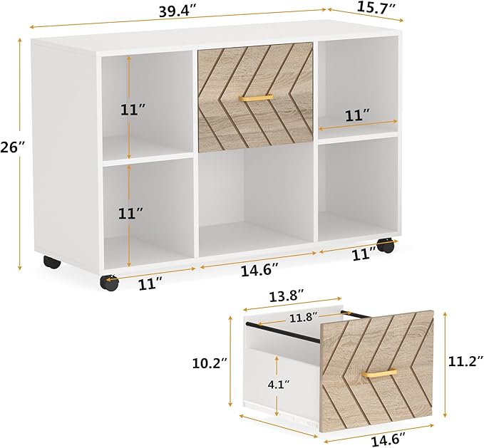 Tribesigns 2 Drawer File Cabinet, Large Mobile Lateral Filing Cabinet for Letter Size, Printer Stand with Storage Shelves and Rolling Wheels for Home Office (White)