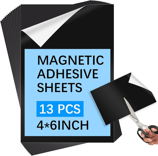 13 pcs Magnetic Sheets with Adhesive Backing 4x6 Inch Flexible cuttable Magnet Sheets Peel and Stick for Stickers Crafts Photos Classroom Decoration