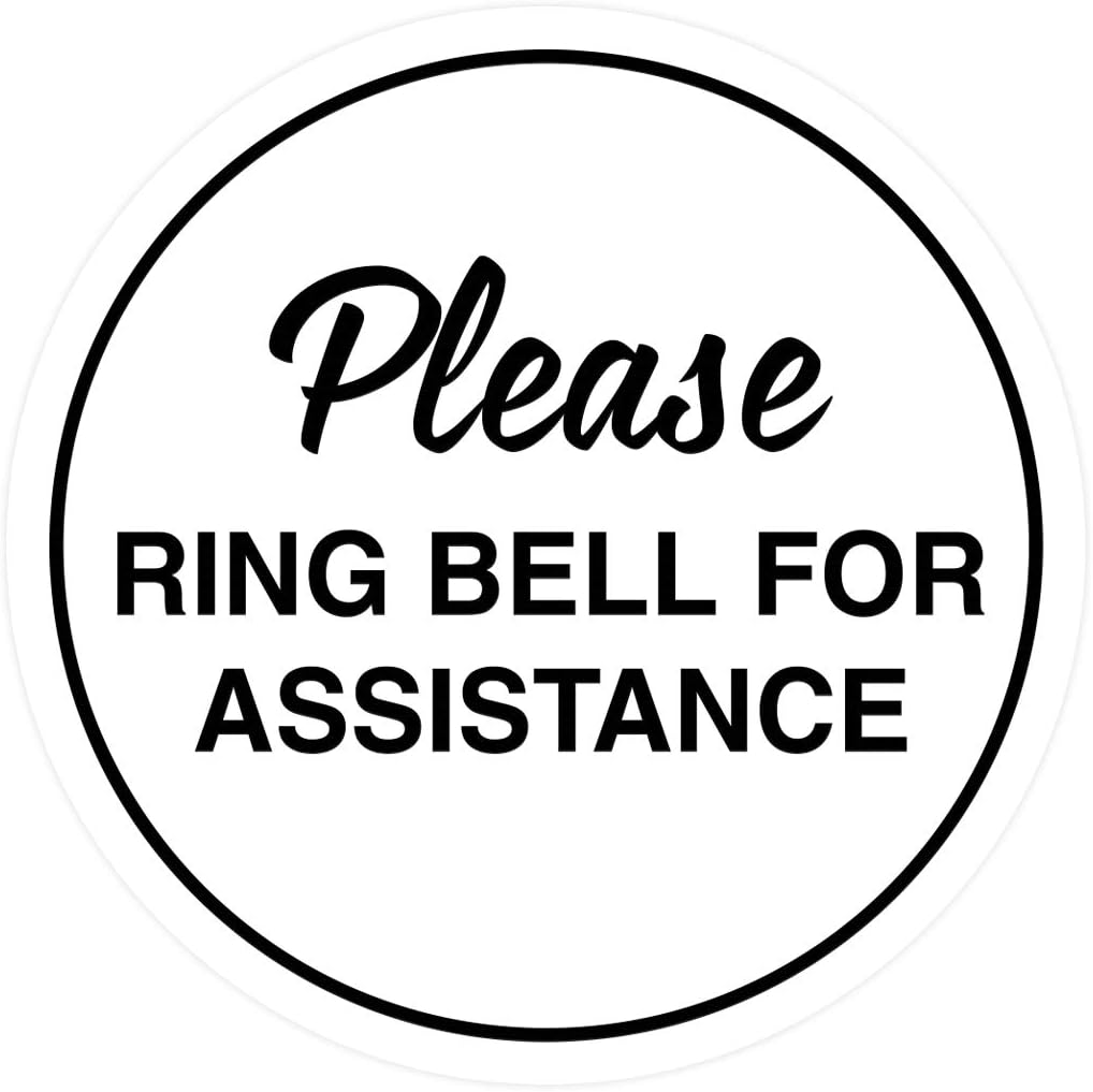 Signs ByLITA Circle Please Ring Bell For Assistance Wall or Door Sign | Easy Installation | Front Desk Reception Sign (White) - Medium (10 Pack)