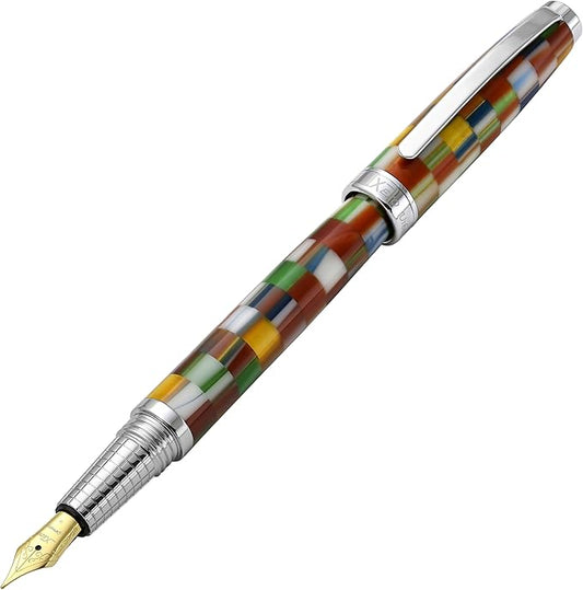Xezo Urbanite II Fountain Pen, Medium Nib. Jazzy Multicolor Color with Chrome Plating. Handcrafted, Limited Edition, Serialized
