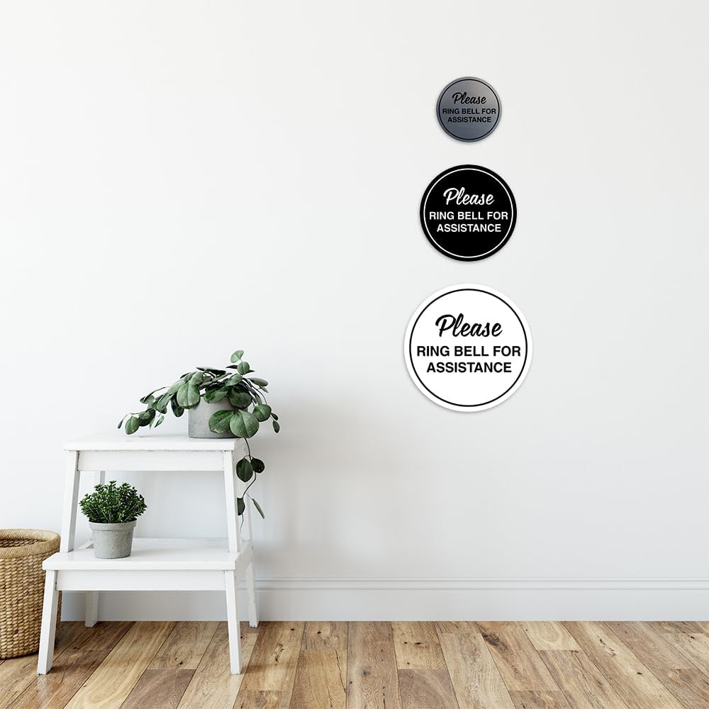 Signs ByLITA Circle Please Ring Bell For Assistance Wall or Door Sign | Easy Installation | Front Desk Reception Sign (Walnut) - X-large (2 Pack)