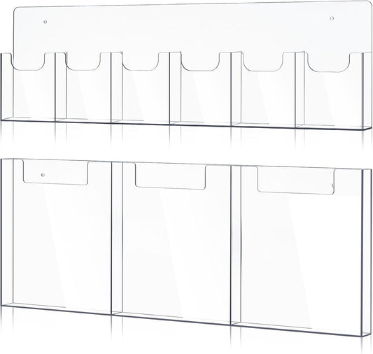 Sherr 2 Pcs Acrylic Brochure Pamphlet Holder Wall Mount 2 Sizes 9 Pocket Fits for 8.5" x 11" and 4" x 9" Brochure Magazine Holder Literature Multi Slot Wall Mount Combo Display Clear Flyer