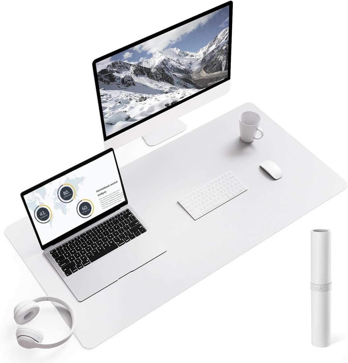 YSAGi Non-Slip Leather Desk Pad L Size, Waterproof Laptop Computer Desk Keyboard Mat, Table Protector Blotter Mat, Large Mouse Pad for Office/Work/Home/Decor(White, 35.4" x 17")