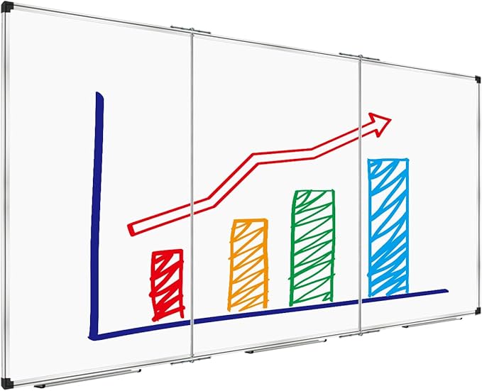 XBoard Extra Large Magnetic Whiteboard 96 x 48 Inch, Giant Foldable Dry Erase White Board with Aluminium Frame & Marker Tray 8' x 4' | Wall Mounted Tri Folding Message Presentation Board