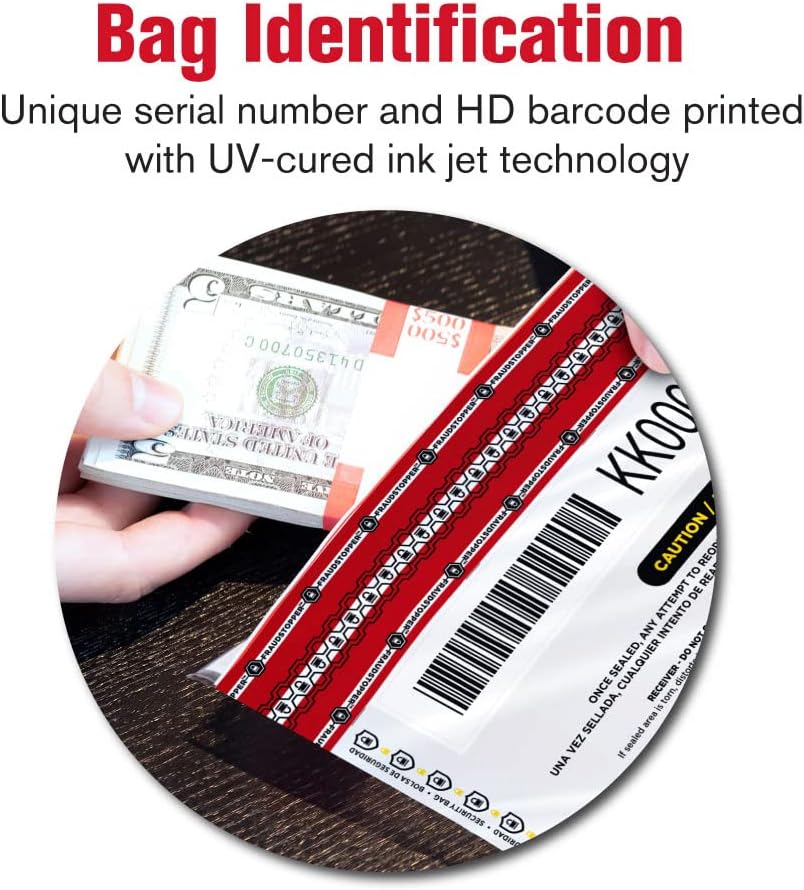 MMF Industries Cash Transmittal Bags | 12W x 16H | Pack of 100 | Unique Alphanumeric Numbering | Self-Sealing Adhesive | Four Tamper Indicators | Folded Bottom | Deposit Plastic Bags