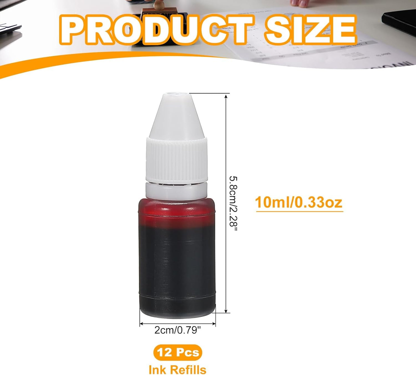 PATIKIL 0.33oz Refill Ink for Stamps and Ink Pads, 12Pcs 10ml Stamp Pad Ink Refill for Office Stamp Self Inking Stamp Date Stamp Scrapbooking, Light Red