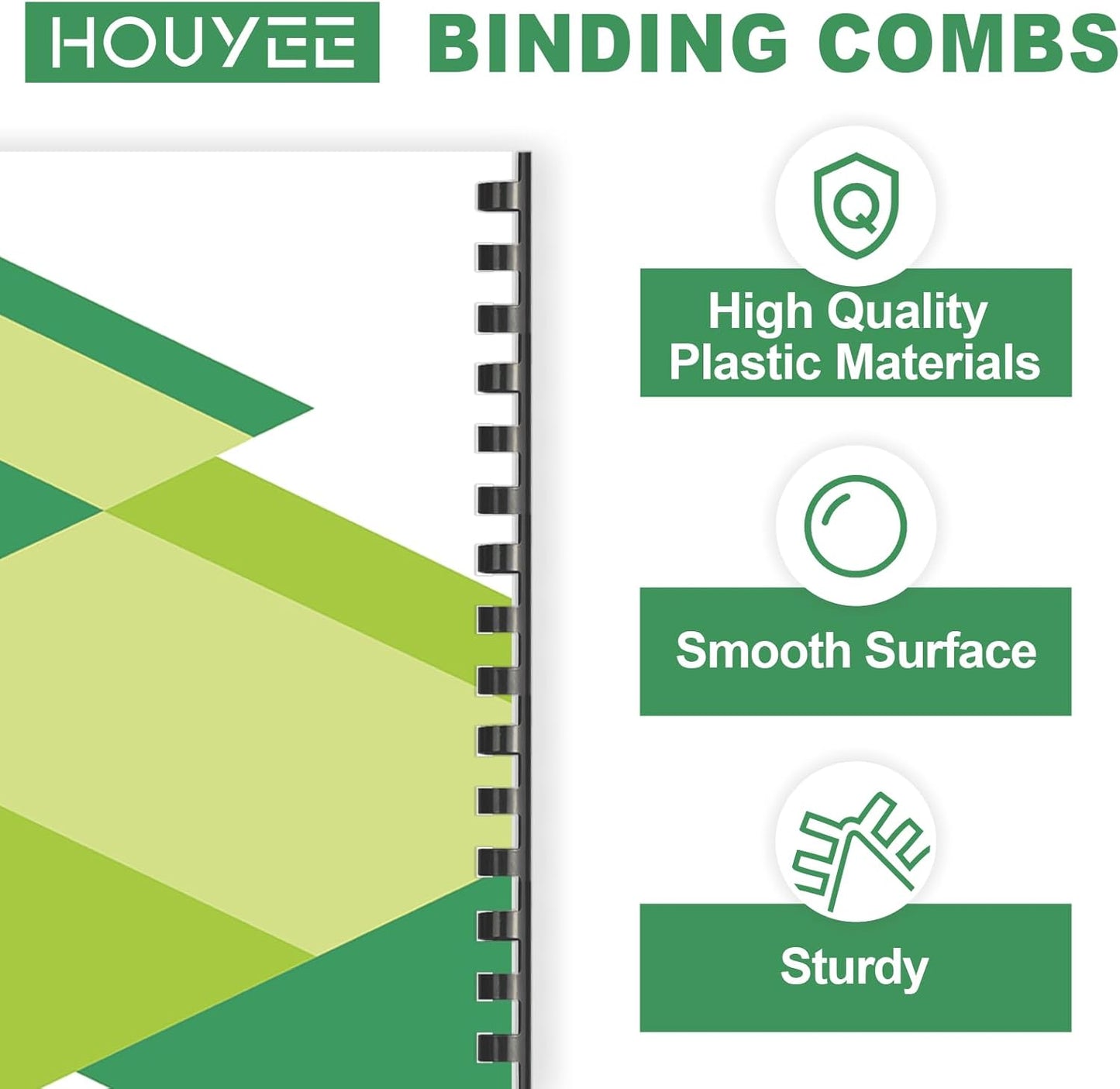 HOUYEE 5/16 Inch Plastic Binding Comb 19 Ring, 40 Sheet Capacity, Letter Size Black Comb Binding Spines (100 Pack)