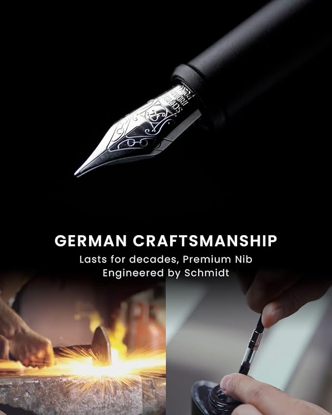 novium Hoverpen Future Edition - Luxury Fountain Pen & Rollerball Pen All-In Gift Box, Fine Nib, Futuristic Aesthetic, Aerospace Metal Made, Free Spinning Executive Pen, Gifts for Boss (Deep Black)