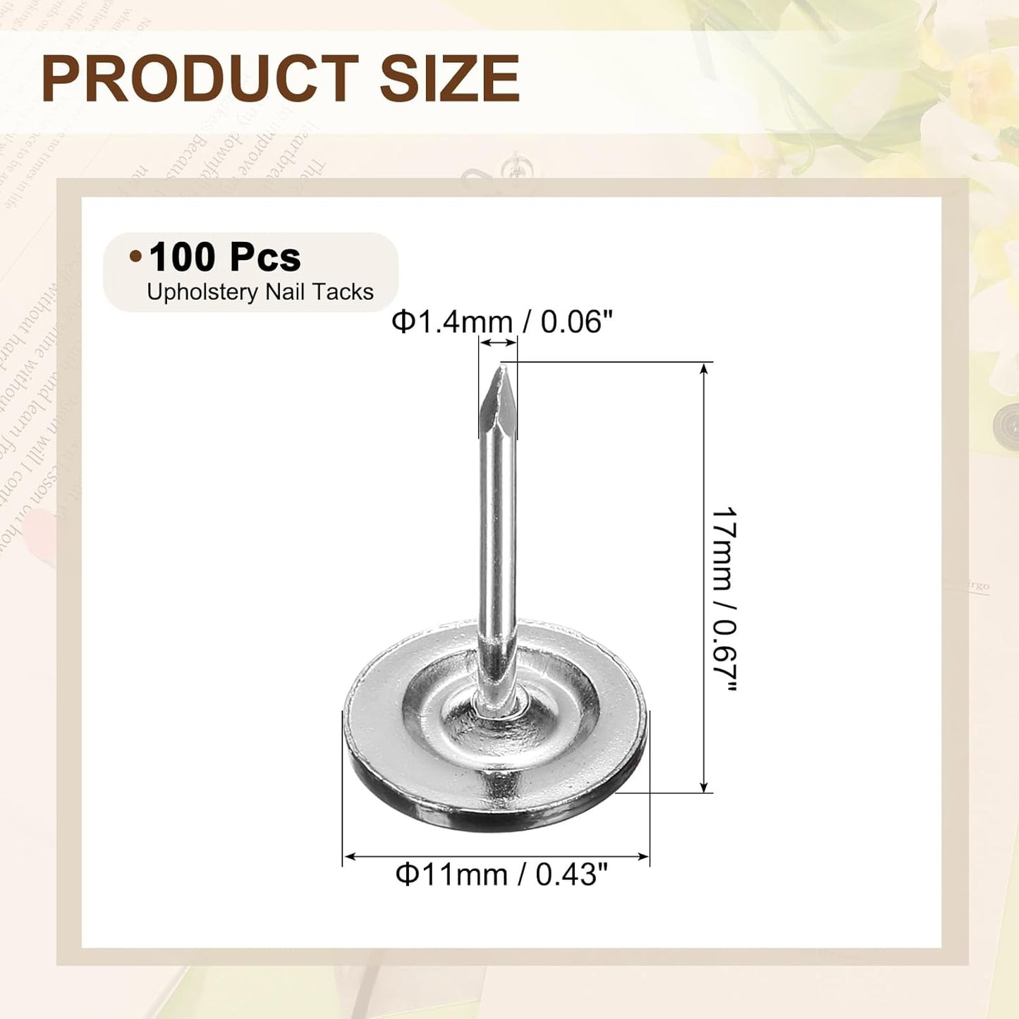 uxcell 100Pcs Upholstery Tacks, 11mmx17mm Flat Head Thumb Tack Decorative Furniture Nails Push Pins for Furniture Sofa Headboards, Black