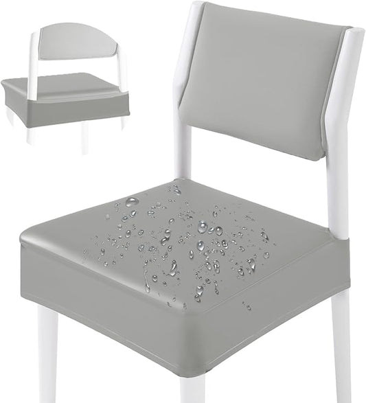 CWK Waterproof PU Leather Dining Chair Covers Set of 6-Stretchable Chair Seat Slipcovers, Removable & Washable Protector for Dining Room,Home,Office,Wedding,Rear Covers (PU-Silver)