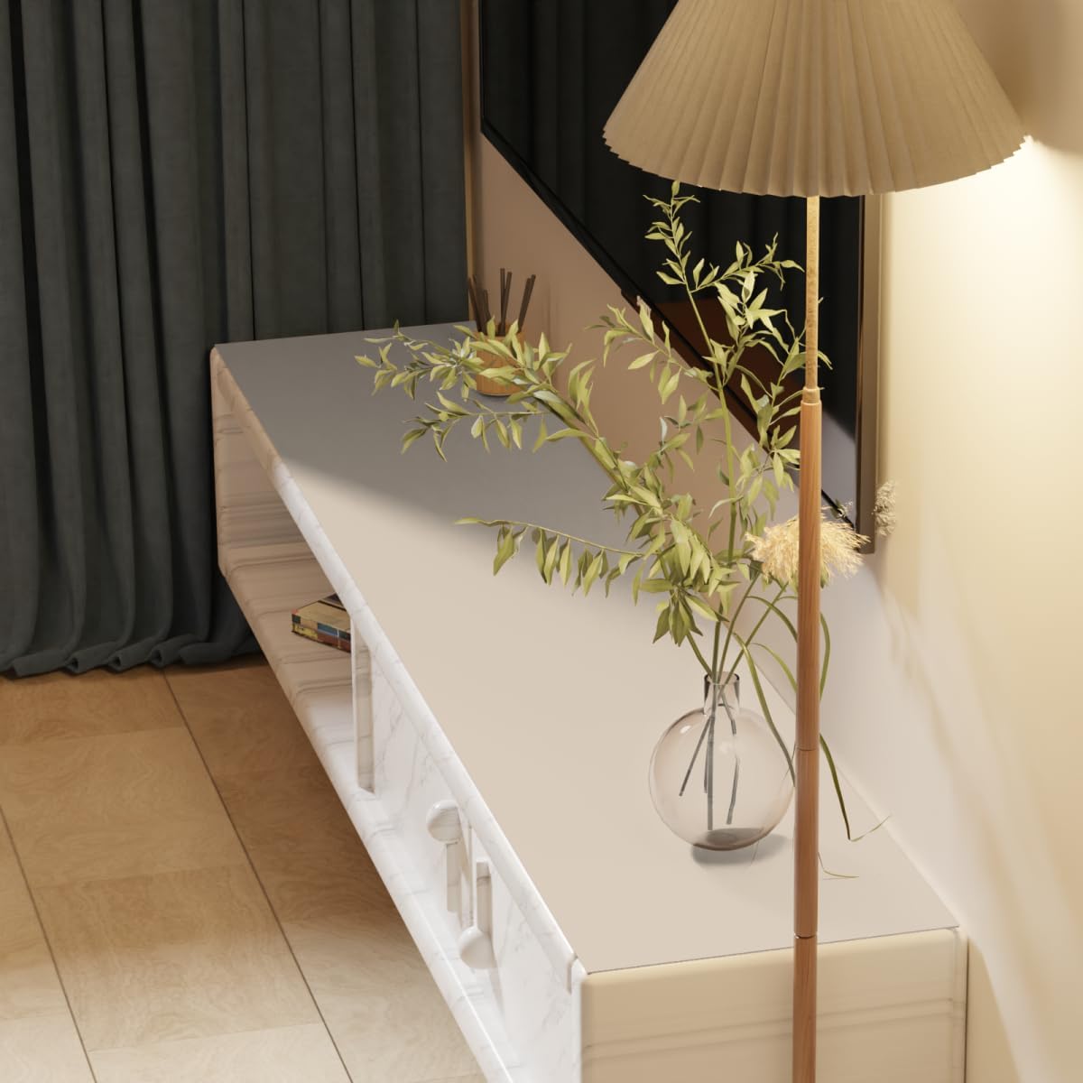 Leather Table Cover,1.8mm Thick,12x96 Inch Desk Cover,Dresser Cover Top,Dresser Protector Top,Dresser Cover,End Table Cover.(Off White+Light Gray,12x96)