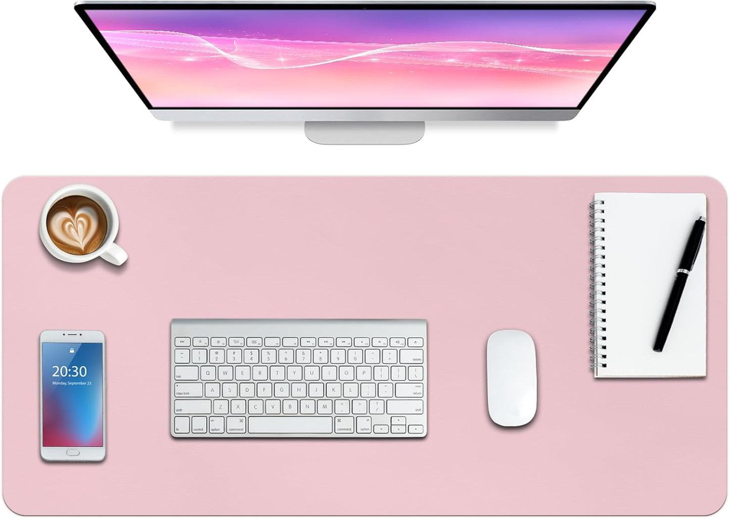 Boutilon Leather Desk Pad Protector,Non-Slip Mouse Pad,Laptop Desk Pad,Office Mouse Mat,Waterproof Leather Desk Blotter,Desk Writing Pad for Office and Home (M-Light Pink,30"x14")