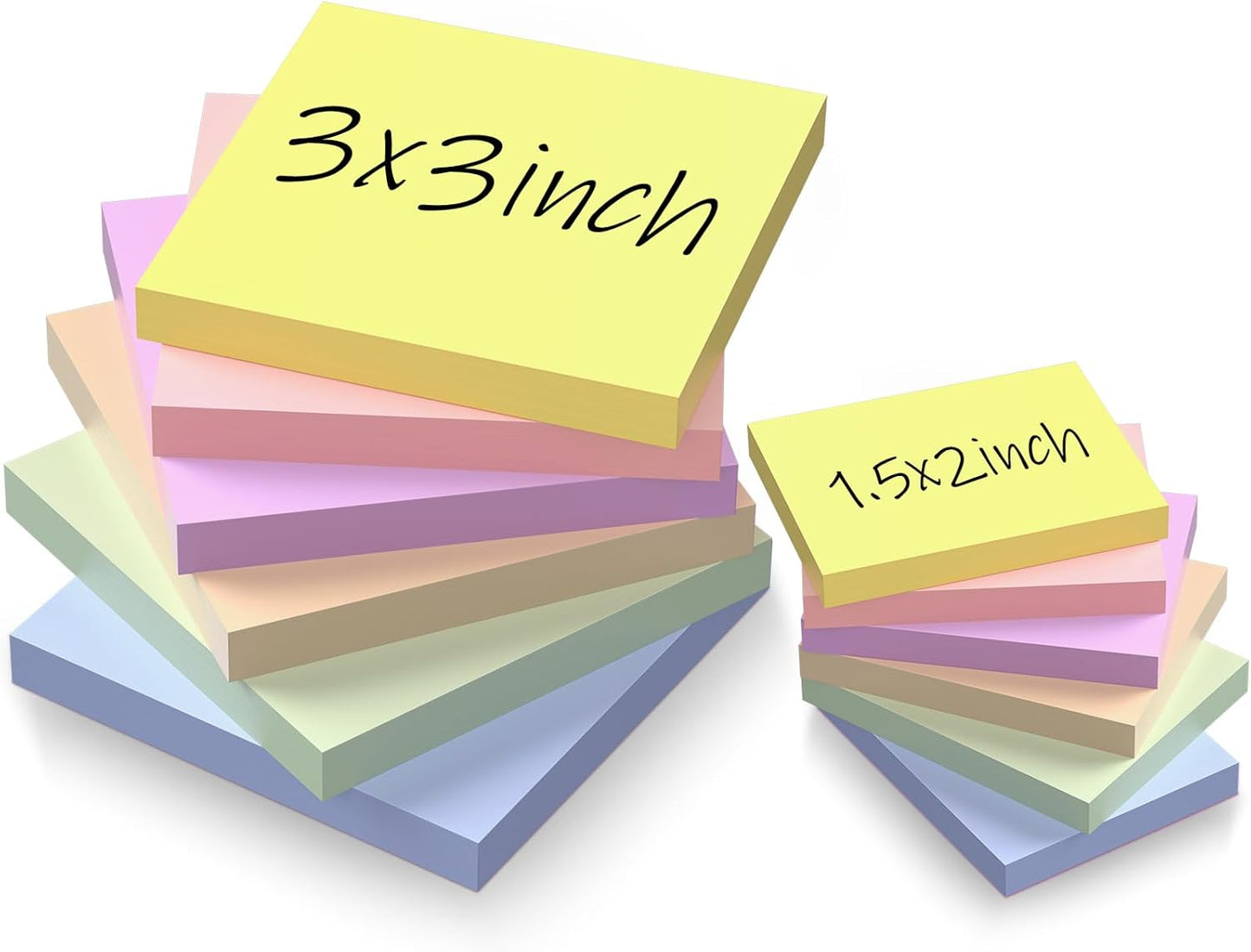 Sticky Notes 3x3in + 2x1.5in Small Sticky Note, 12 Pack 6 Colors Self-Sticky Note Pads | Sticks Strong & Removes Clean | Recycled Paper Cute Sticky Notes to School Supplies, Office Products