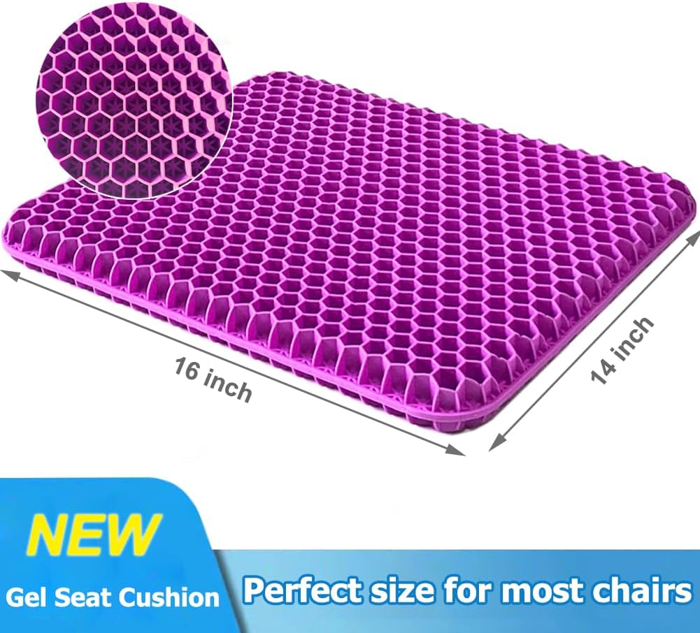 Extra Large Gel Seat Cushion, 17x17inch Double Thick Egg Gel Cushion for Pressure Pain Relief, Breathable Wheelchair Cushion Chair Pads for Car Seat Office Chair (Violet)