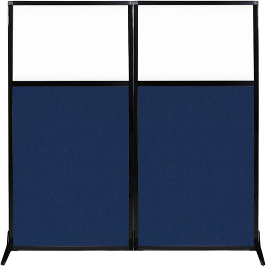 Versare Workstation Partition | Portable Wall Divider | Modern Office Cubicle | Free Standing Privacy Screen | Flexible Work Space | 66" x 70" W/Window, Navy Blue Fabric Panels