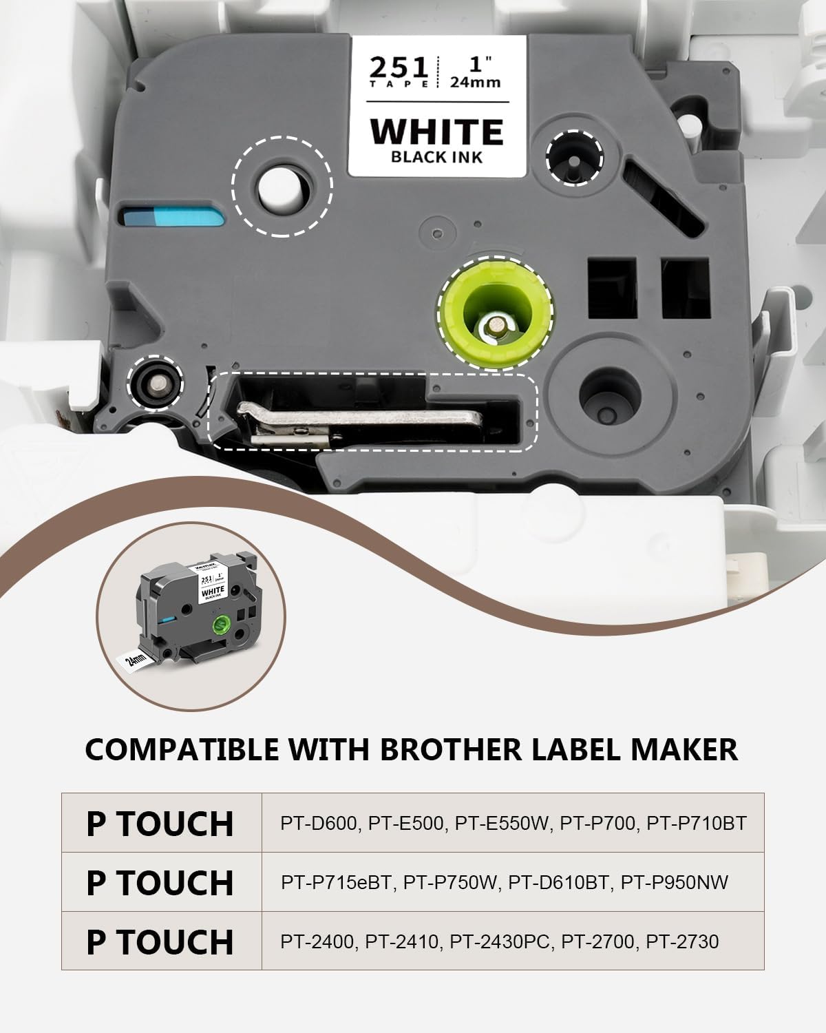 Multi-Color Tze 24mm 0.94" Label Tape Compatible for Brother P Touch Tz Tape Laminated 1 Inch Refills for PTouch PT-D600 PT-D610BT PT-P710BT PTP750W, White/Clear/Red/Blue/Yellow/Green, 6 Pack