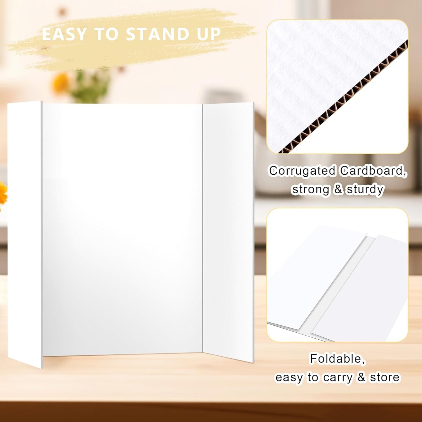 HAUTOCO 4 Pcs Medium Trifold Poster Board 26 x 15.74 inches Tri Fold Presentation Boards White Corrugated Project Boards for Science Fair, School Project, Event Displays, Business