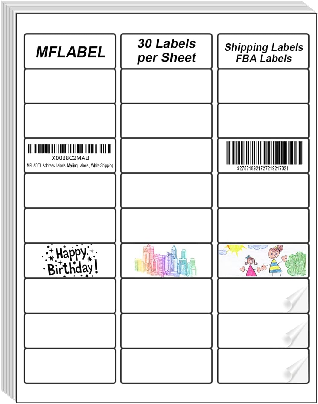 MFLABEL Address Label, 1" x2-5/8 Mailing Sticker, 30-UP White Shipping Labels for Inkjet or Laser Printer, 75000 Sticker Labels (2500 Sheets), 30 Label per Sheet