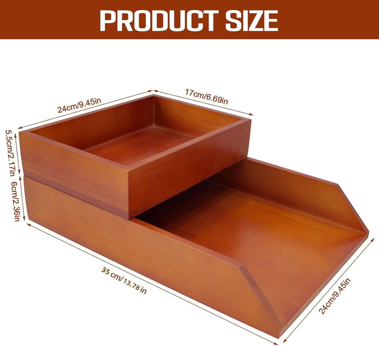 Desk Organizer Letter Tray Set of 2, Magnetic Wooden Tabletop Desktop for Storage Paper Letter Folders Notebooks Copy Print, Workspace Holder, Office Supplies, Keep Stationery Saver-Brown