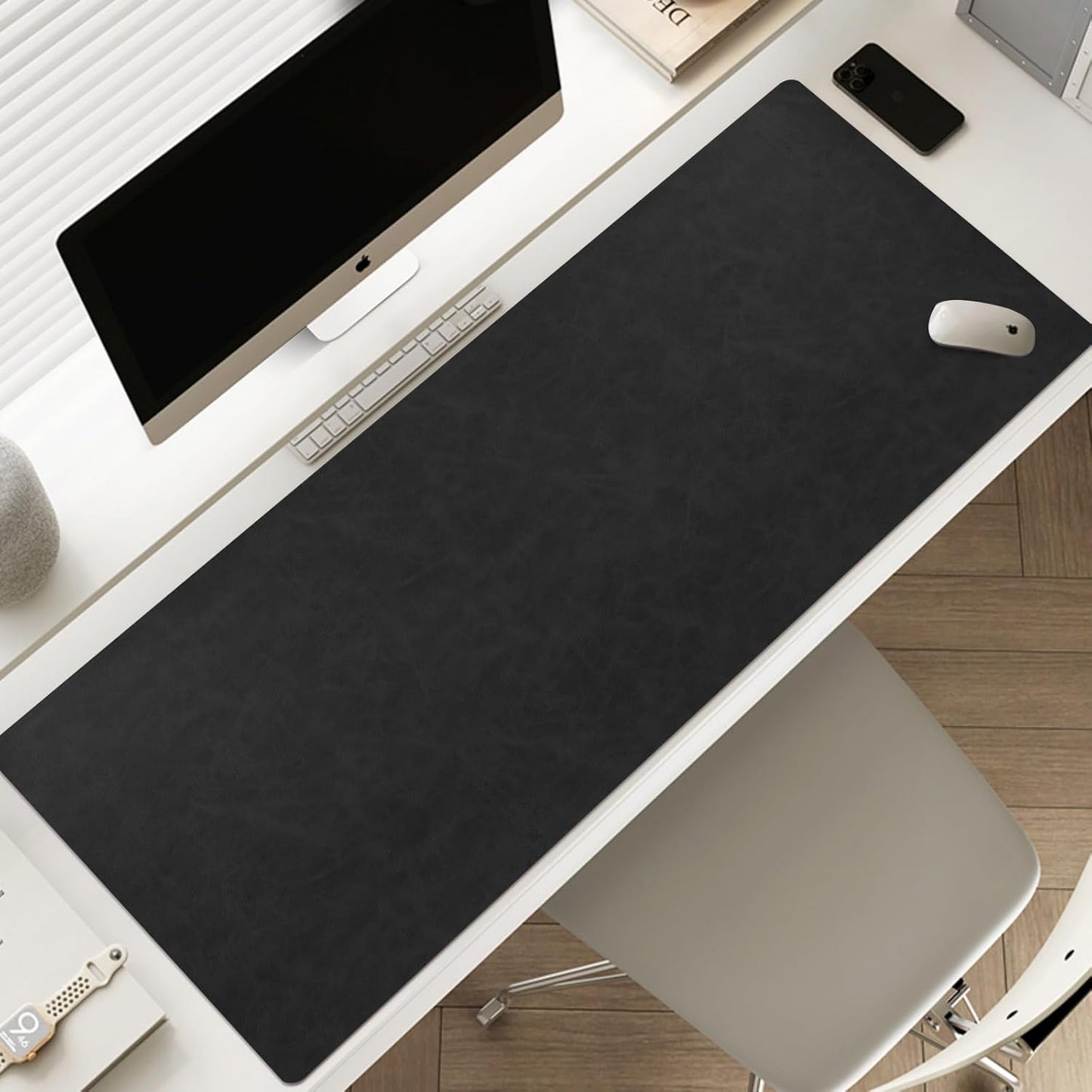 Leather Desk pad for Computer and laptops, Ideal for Gaming and Office use, Large Mouse pad and Keyboard mat,Desk mat Special for Man. A complimentary Wrist pad and Phone Stand.(Black, 15.7"x 31.5")