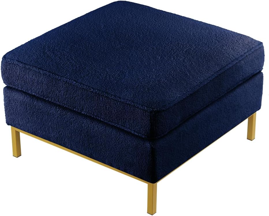 24KF Large Square Couch Ottoman for Living Room, Upholstered Teddy Fabric Padded Cushion Ottoman Table,Large Foot Rest,5088-Teddy Navy