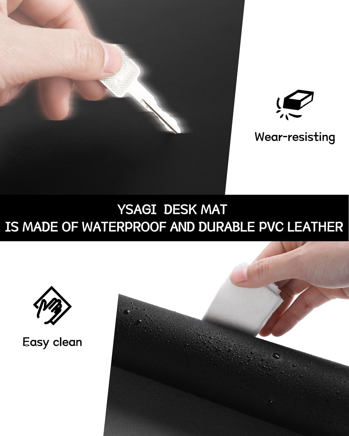 YSAGi Non-Slip Leather Desk Pad, Waterproof Laptop Computer Desk Keyboard Mat, Table Protector Blotter Mat, Large Mouse Pad for Office/Work/Home/Decor(Black, 23.6" x 13.7")