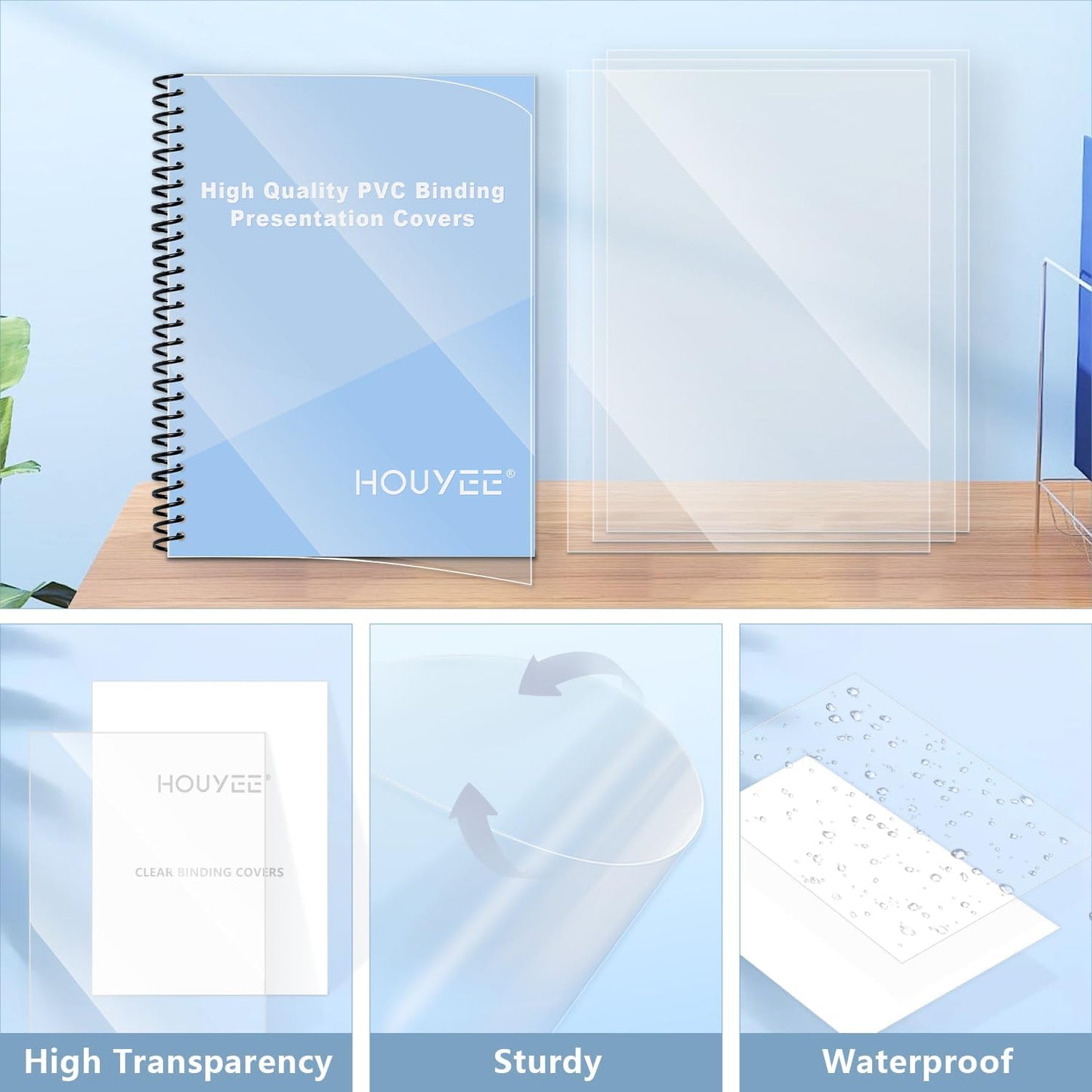 HOUYEE 200 Pack 8 Mil PVC Binding Presentation Covers, Clear Report Covers for Binding, 8-1/2 x 11 Inches, Letter Size