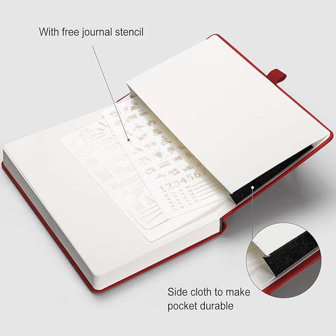 AHGXG Bullet Dotted Journal - 320 Numbered Pages Dot Grid Notebook A5 Thick Journal, 100gsm Thick Dotted Paper, Leather Hardcover,Inner Pocket, 5.75'' × 8.38'' - Red