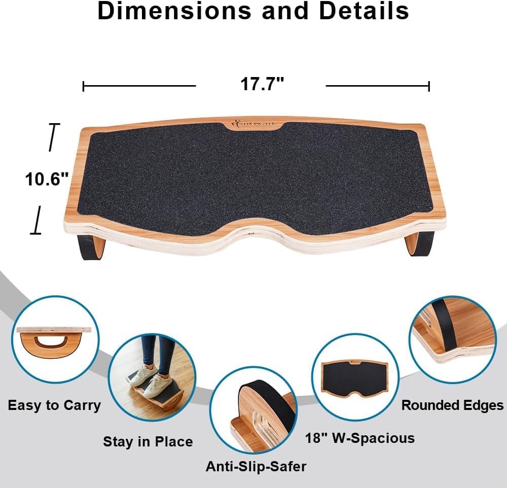 StrongTek Ergonomic Wood Foot Rest for Enhanced Circulation & Comfort, 350lbs Capacity, Rocker Balance Board for Standing Desks, Non-Slip, No Assembly, 18" Wide - Ideal for Office/Home