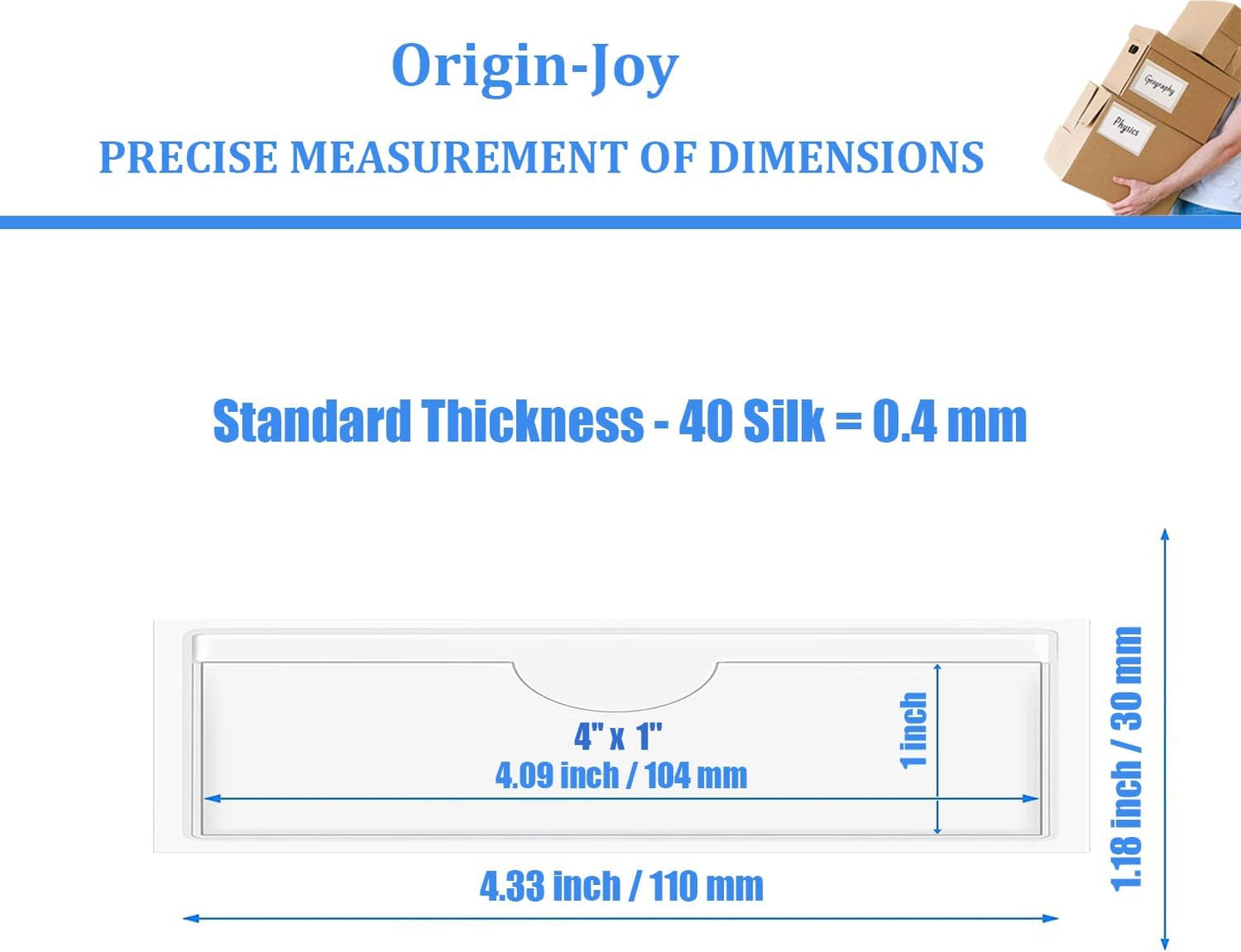 Origin-Joy 35 PCS Self Adhesive Index Card Pockets with Top Open, Clear Plastic Label Holder for Notes, Library and Business, Adhesive Label Pockets & Holder (4 x 1 inch)