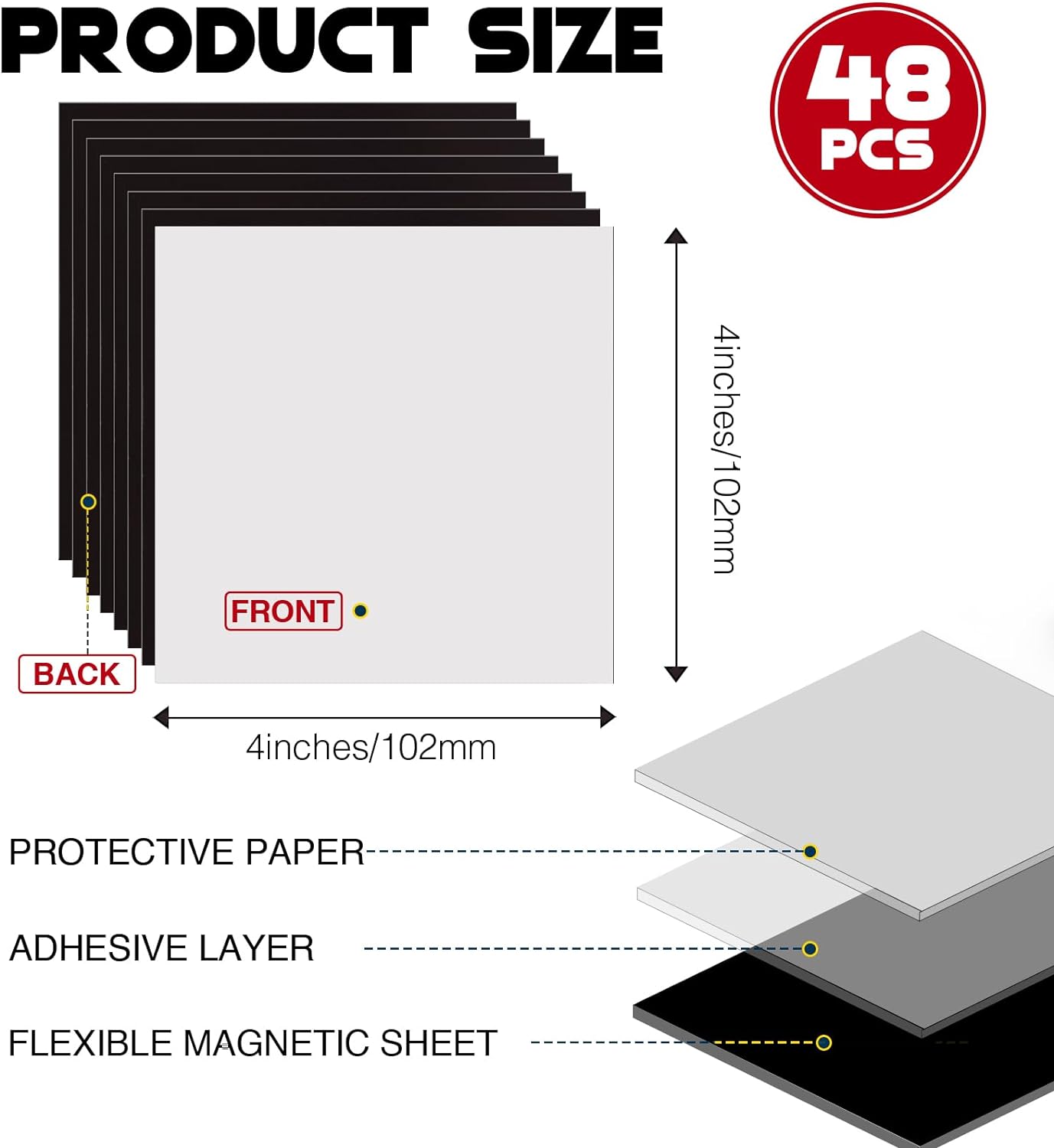 4X4 Magnetic Sheets with Adhesive Backing for Square Pictures(Pack of 48),Adhesive Photos Magnets for Home/Classroom/Office