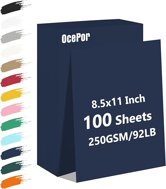 OcePor 100 Sheets Navy Blue Cardstock Paper, Colored Printer Paper 8.5 x 11, Thick Construction for Cards Making, Scrapbook，Office Printing, Invitations, Certificates，DIY Crafting 92 lb/250gsm