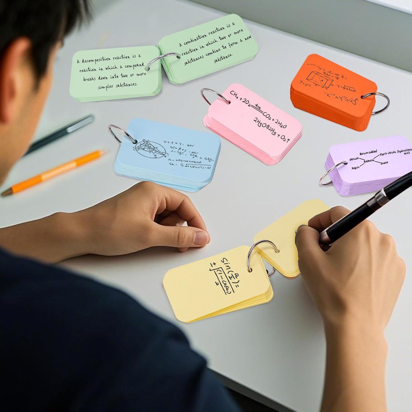 Koogel Index Cards for Metal Key Rings, 2.2 x 3.5 Inch, 1080PCS Colored Flash Card for Back to School, Small Portable Notecards for Studying Classroom Note Taking To Do List Supplies, 6 Colors