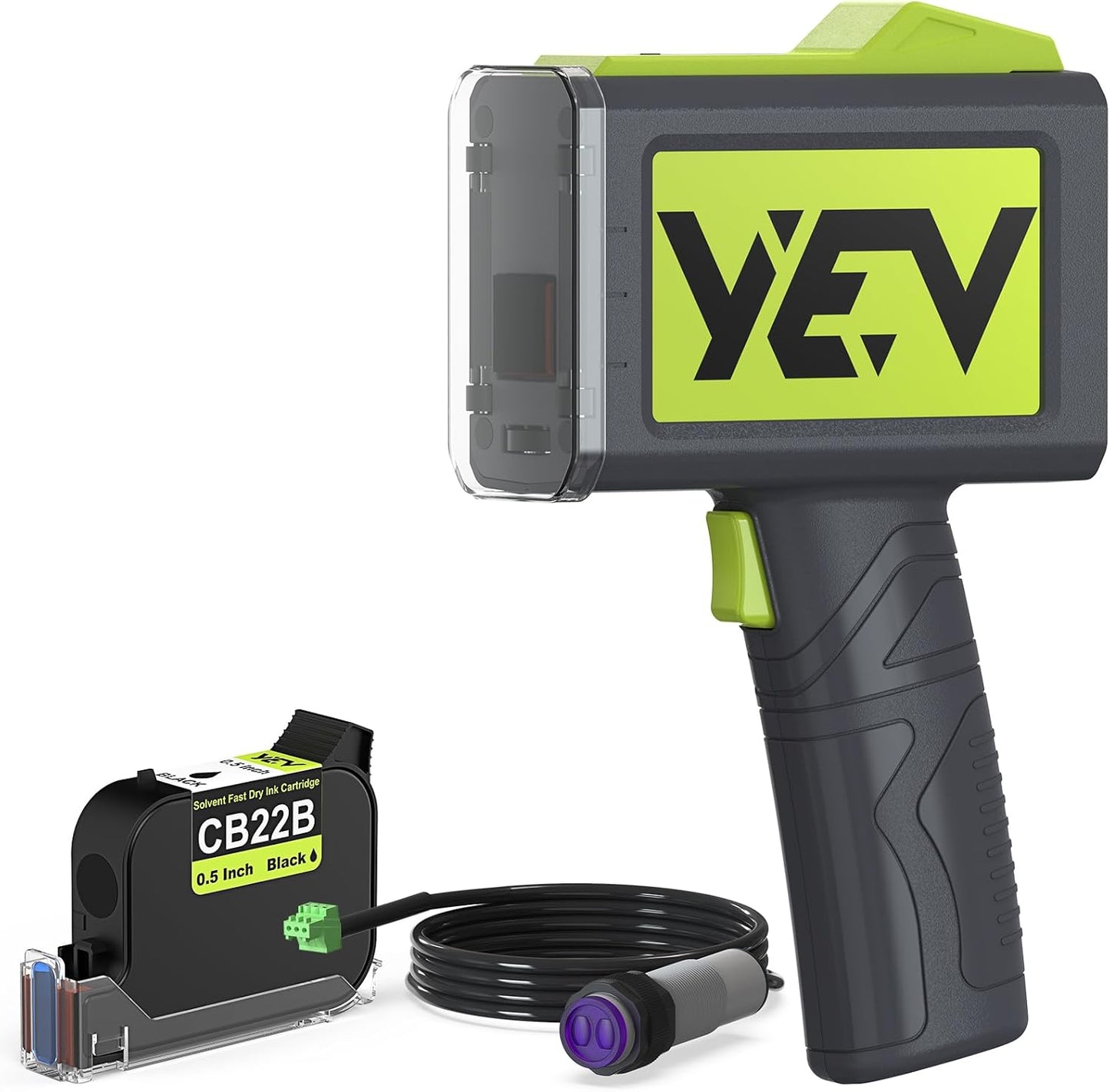 YEV Handheld Inkiet Printer VP127 Upgraded Enhanced 16-Hour Continuous Printing with Photoelectric Sensor for Batch Numbers, Logos, Serial Numbers, Barcodes, and QR Codes on Various Materials (Green)