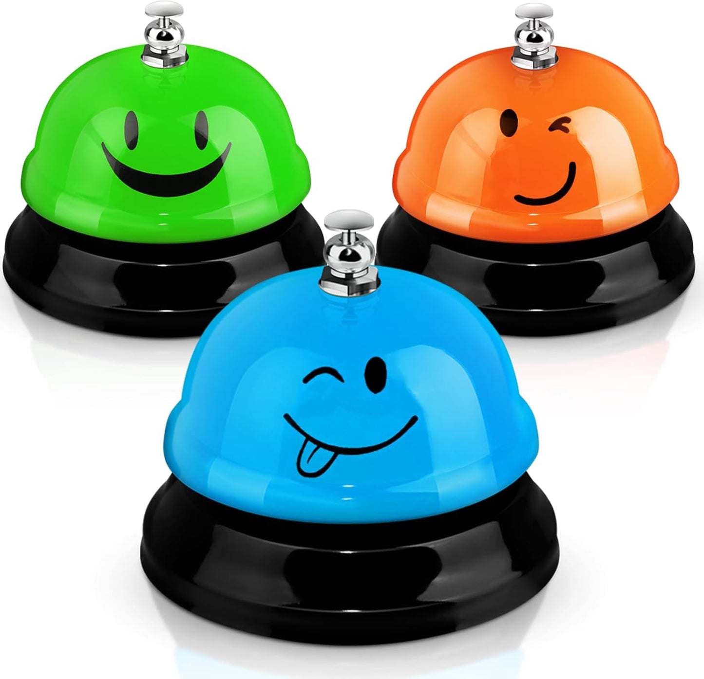 Hotop 3 Pcs Desk Bell for Service Funny Front Desk Smile Face Metal Ringer Call Bell for Kitchen Hotel Restaurant Classroom(Smile Face,Blue, Green, Orange)